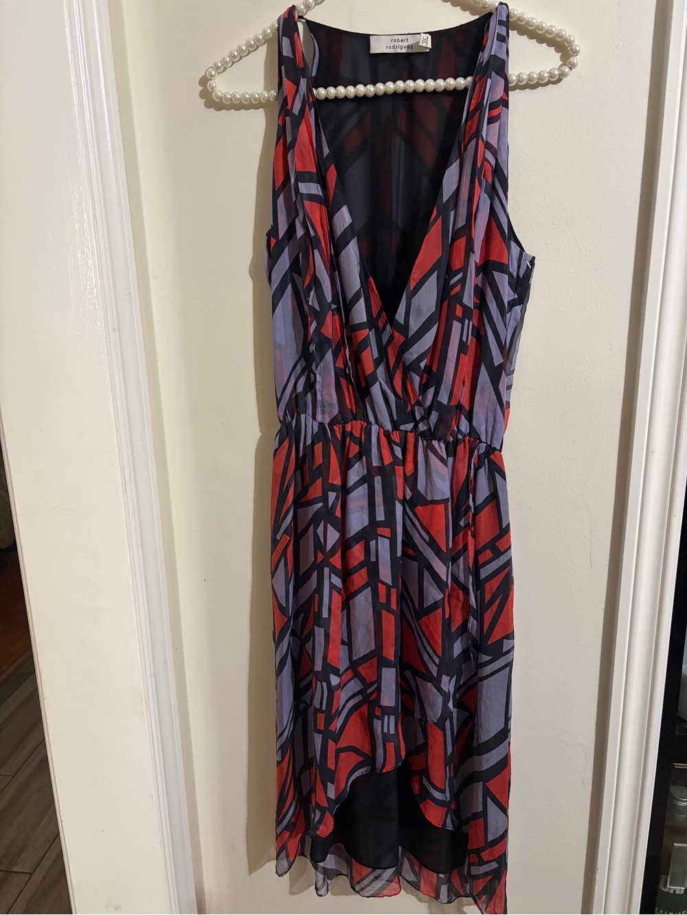 Robert Rodriguez Red & Purple Geometric Midi Dress
